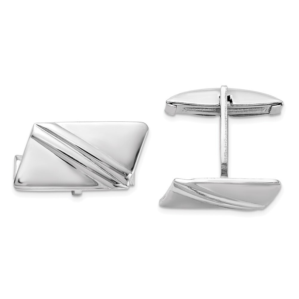 Kazi Luxury Sterling Silver Rhodium-plated Stripe Design Cuff Links